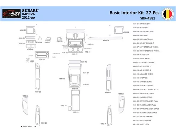 Súprava obloženia palubnej dosky Subaru Impreza 2012 WHZ 27 dielov - 1