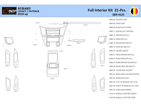 Subaru Legacy Outback 2010 Interiér WHZ Súprava obloženia palubnej dosky 21 dielov - 1
