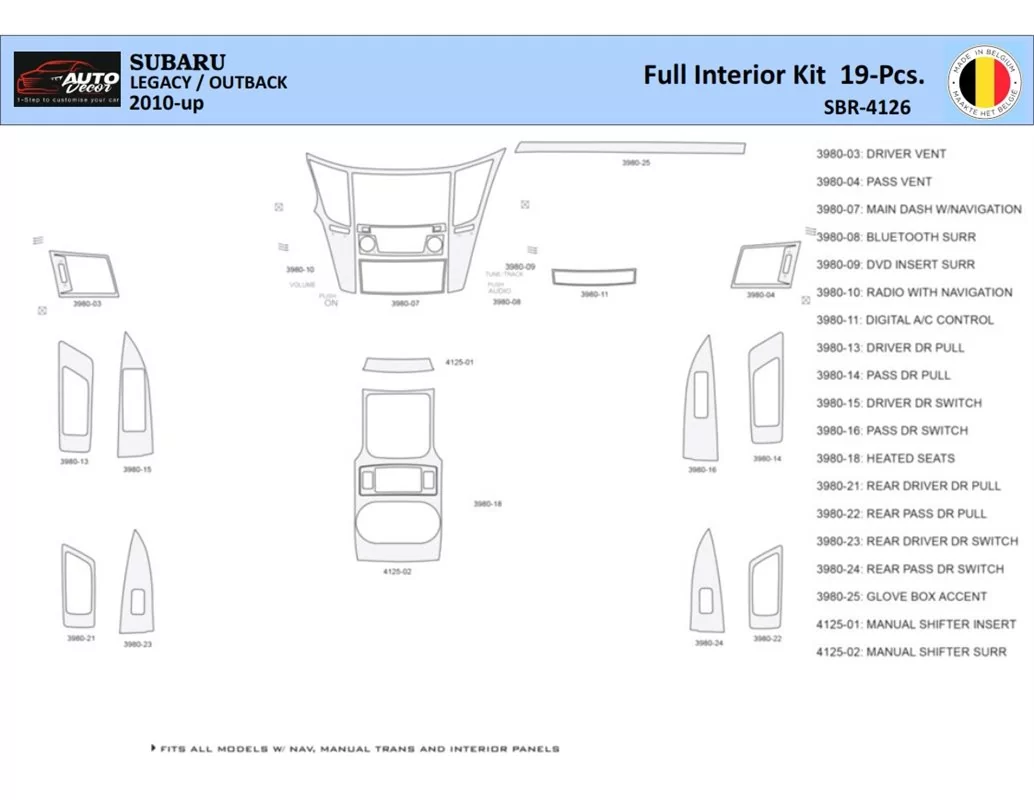 Subaru Legacy-Outback 2010 interiér WHZ súprava obloženia palubnej dosky 19 dielov - 1