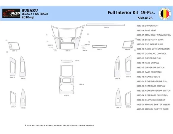 Subaru Legacy-Outback 2010 interiér WHZ súprava obloženia palubnej dosky 19 dielov - 1