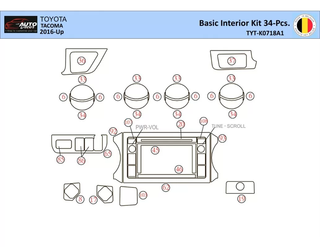 Súprava obloženia palubnej dosky Toyota Tacoma 2016-2021 interiéru WHZ 34 dielov - 1