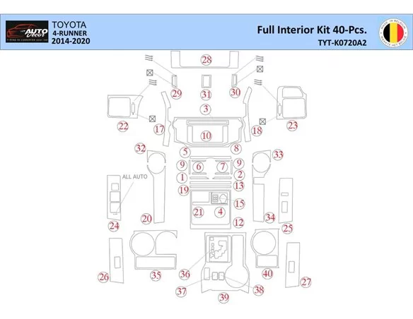 Súprava obloženia palubnej dosky Toyota 4Runner 2014 WHZ so 40 dielmi - 1