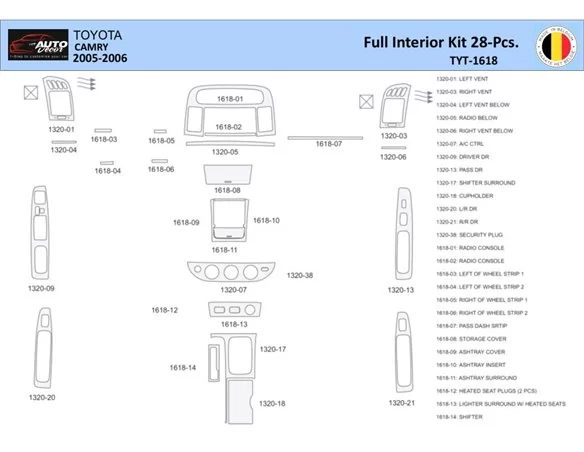Súprava obloženia palubnej dosky Toyota Camry 2005-2006 interiér WHZ 28 dielov - 1