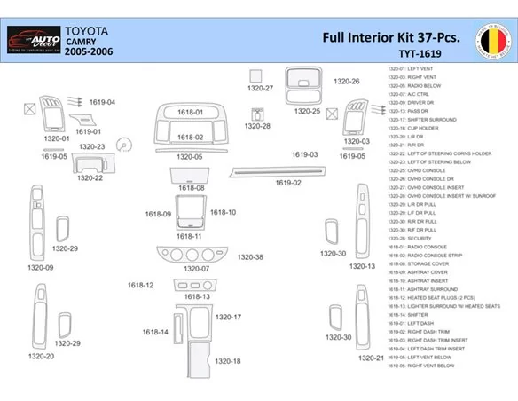 Súprava obloženia palubnej dosky Toyota Camry 2005-2006 interiér WHZ 37 dielov - 1
