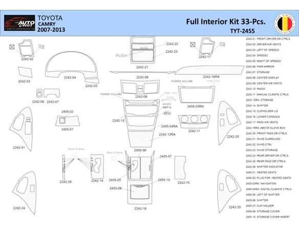 Súprava obloženia palubnej dosky Toyota Camry 2006-2013 interiéru WHZ 33 dielov - 1