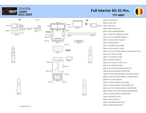 Súprava obloženia palubnej dosky Toyota Camry 2011-2019 interiéru WHZ 31 dielov - 1