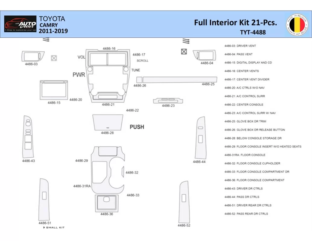 Súprava obloženia palubnej dosky Toyota Camry 2011-2019 interiéru WHZ 21 dielov - 1