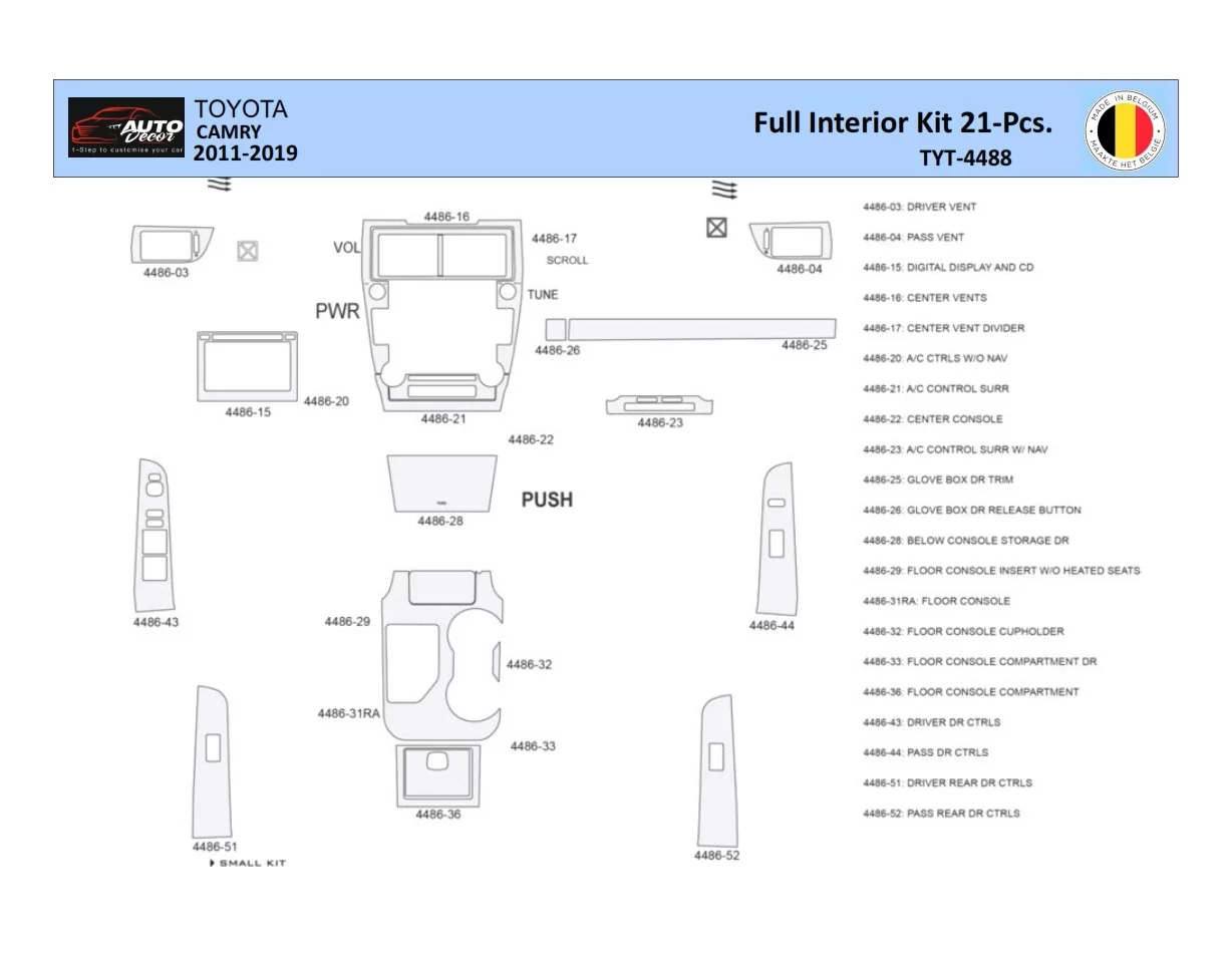 Súprava obloženia palubnej dosky Toyota Camry 2011-2019 interiéru WHZ 21 dielov - 1