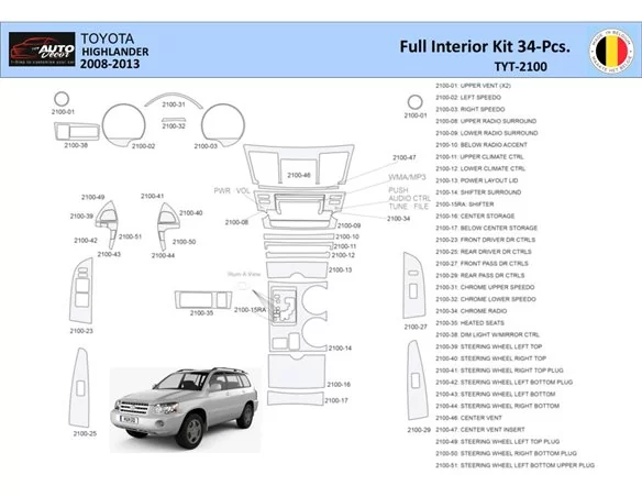 Toyota Highlander 2008-2013 Interiér WHZ Súprava obloženia palubnej dosky 34 dielov - 1
