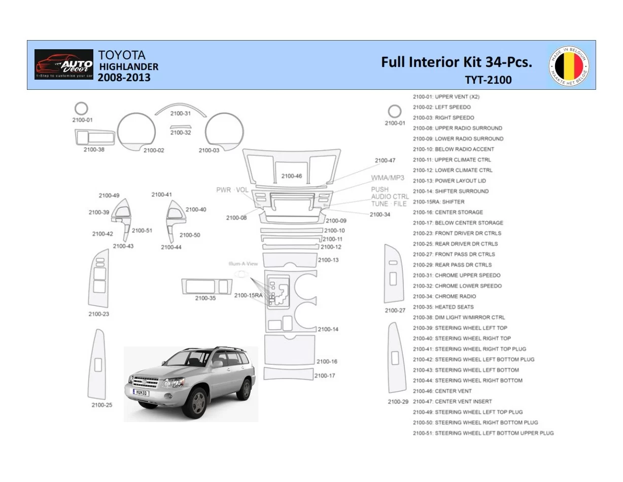 Toyota Highlander 2008-2013 Interiér WHZ Súprava obloženia palubnej dosky 34 dielov - 1