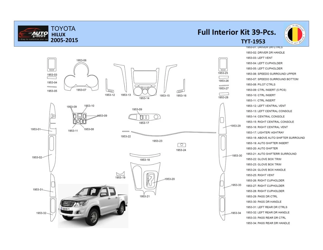Súprava obloženia palubnej dosky Toyota Hilux 2005 interiér WHZ 39 dielov - 1