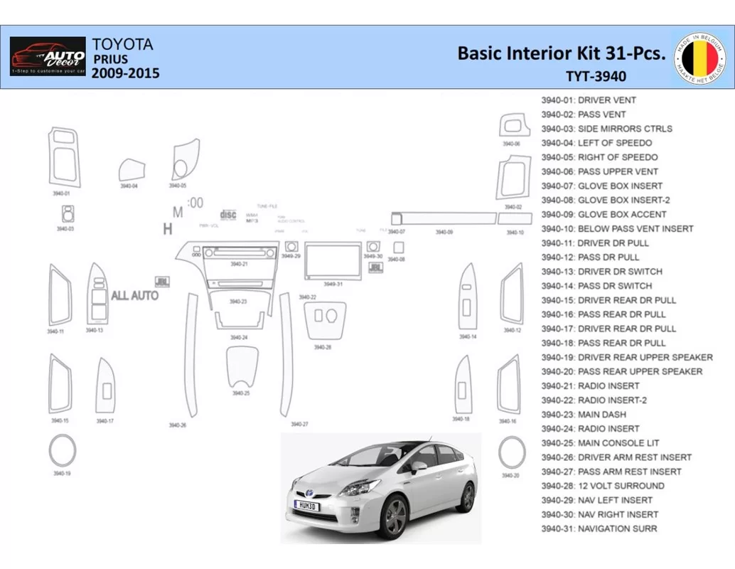 Súprava obloženia palubnej dosky Toyota Prius 2009-2015 interiéru WHZ 31 dielov - 1