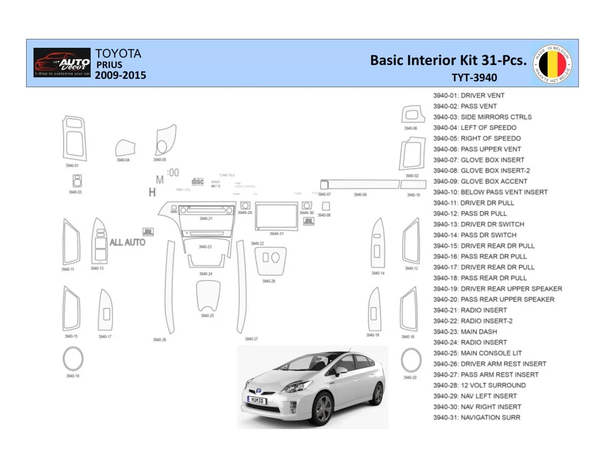 Súprava obloženia palubnej dosky Toyota Prius 2009-2015 interiéru WHZ 31 dielov - 1