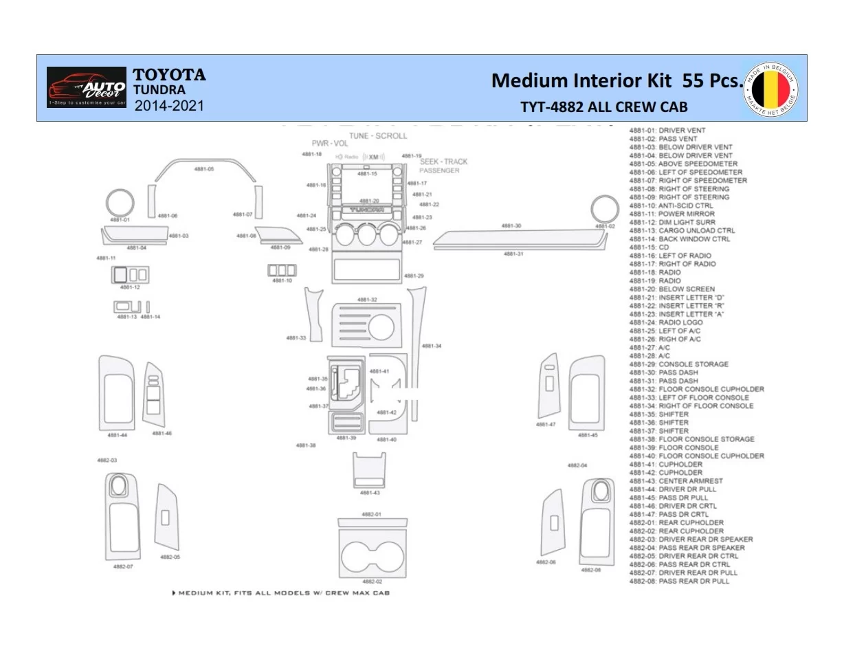 Súprava obloženia palubnej dosky Toyota Tundra 2014-2021 interiéru WHZ 55 dielov - 1