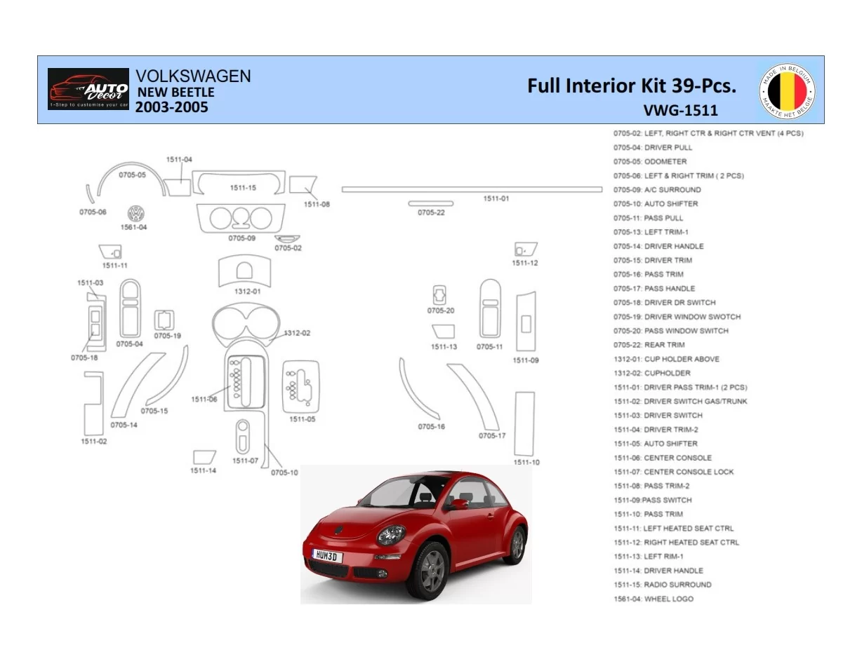 VolksWagen Beetle 2002-2005 Interiér WHZ Súprava obloženia palubnej dosky 41 dielov - 1