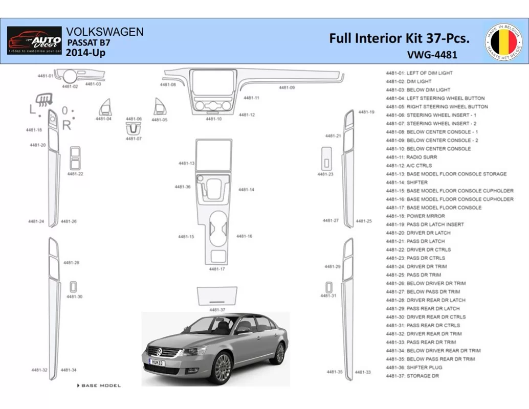 Volkswagen Passat B7-5 2014 Interiér WHZ Sada obloženia palubnej dosky 37 dielov - 1