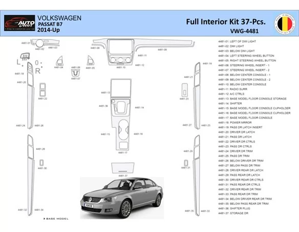 Volkswagen Passat B7-5 2014 Interiér WHZ Sada obloženia palubnej dosky 37 dielov - 1