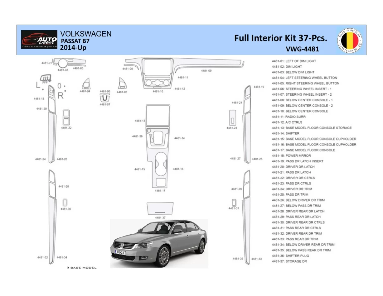 Volkswagen Passat B7-5 2014 Interiér WHZ Sada obloženia palubnej dosky 37 dielov - 1