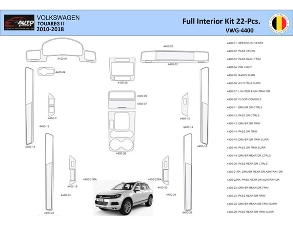Volkswagen Touareg II 2010-2018 Interiér WHZ Obloženie palubnej dosky 22 dielov - 1
