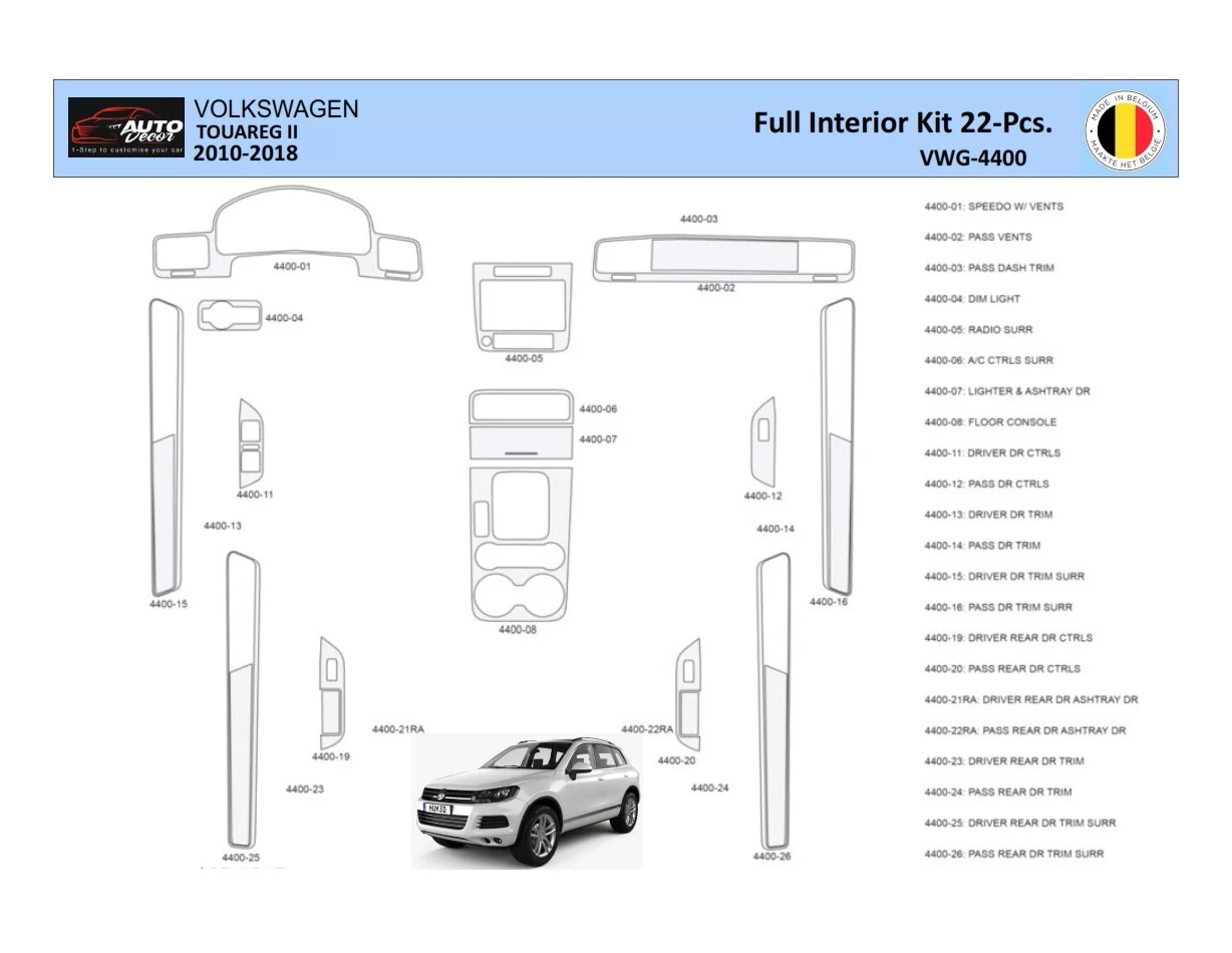 Volkswagen Touareg II 2010-2018 Interiér WHZ Obloženie palubnej dosky 22 dielov - 1