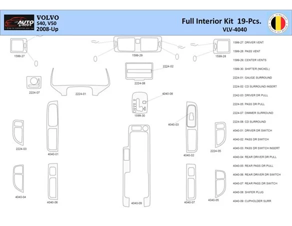 Volvo S40-V50 2004-2012 Interiér WHZ Súprava obloženia palubnej dosky 19 dielov - 1
