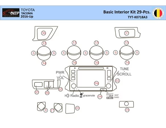 Súprava obloženia palubnej dosky Toyota Tacoma 2016-2021 interiéru WHZ 29 dielov - 1