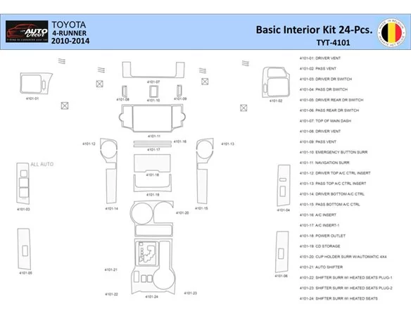 Toyota 4Runner 2010-2014 Interiér WHZ Súprava obloženia palubnej dosky 33 dielov - 1