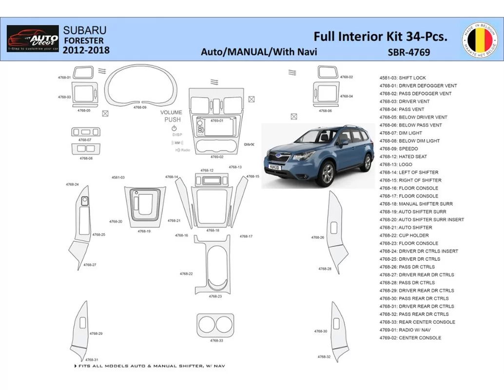 Subaru Forester 2012-2018 Súprava obloženia palubnej dosky interiéru WHZ 34 dielov - 1