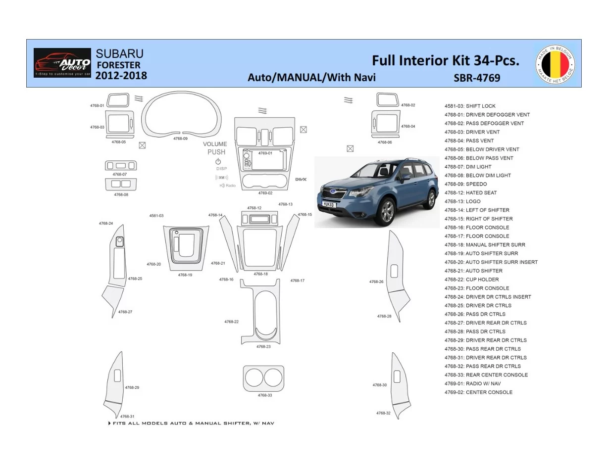 Subaru Forester 2012-2018 Súprava obloženia palubnej dosky interiéru WHZ 34 dielov - 1