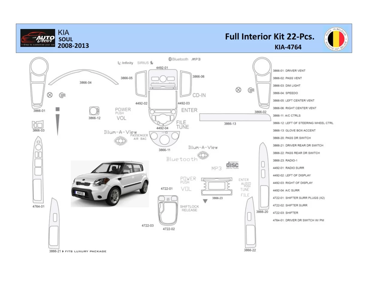 KIA Soul 2011 Interiér WHZ Súprava obloženia palubnej dosky 20 dielov - 1