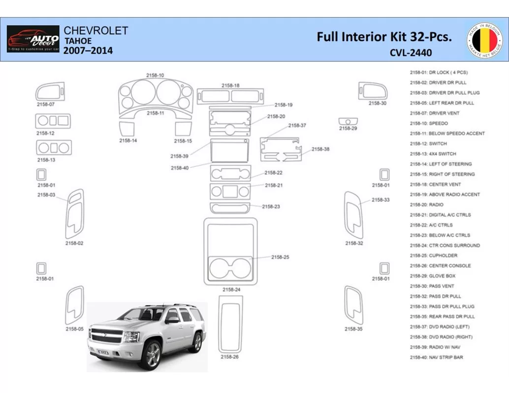 Chevrolet Tahoe 2007-2014 Interiér WHZ Súprava obloženia palubnej dosky 32 dielov - 1