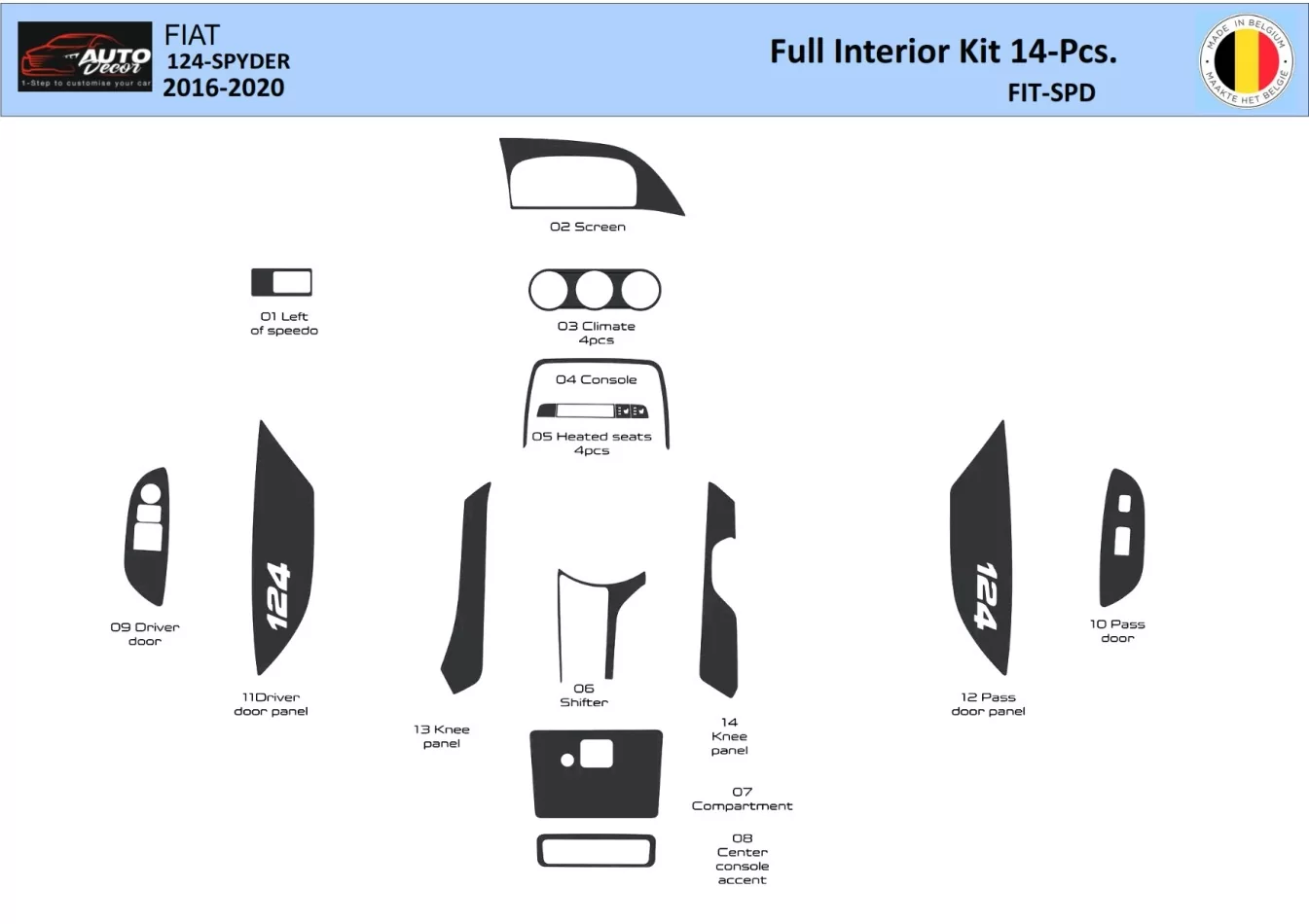 Fiat 124 Spyder 2012-2020 Interiér WHZ Súprava obloženia palubnej dosky 14 dielov - 1