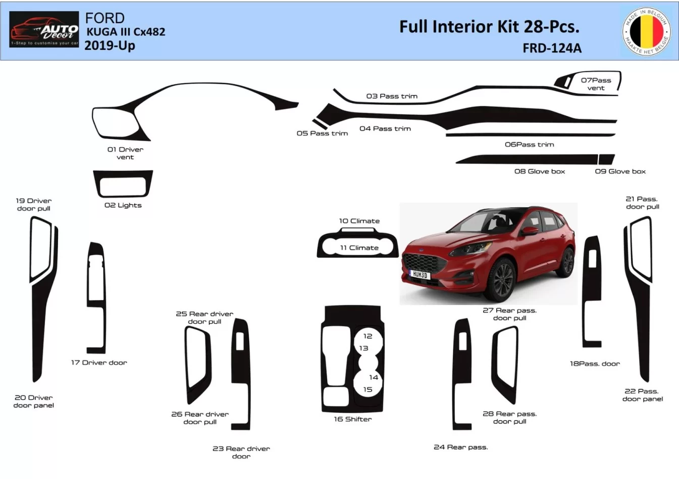 Ford Kuga III 2019-Up Interiér WHZ Súprava obloženia palubnej dosky 28 dielov - 1