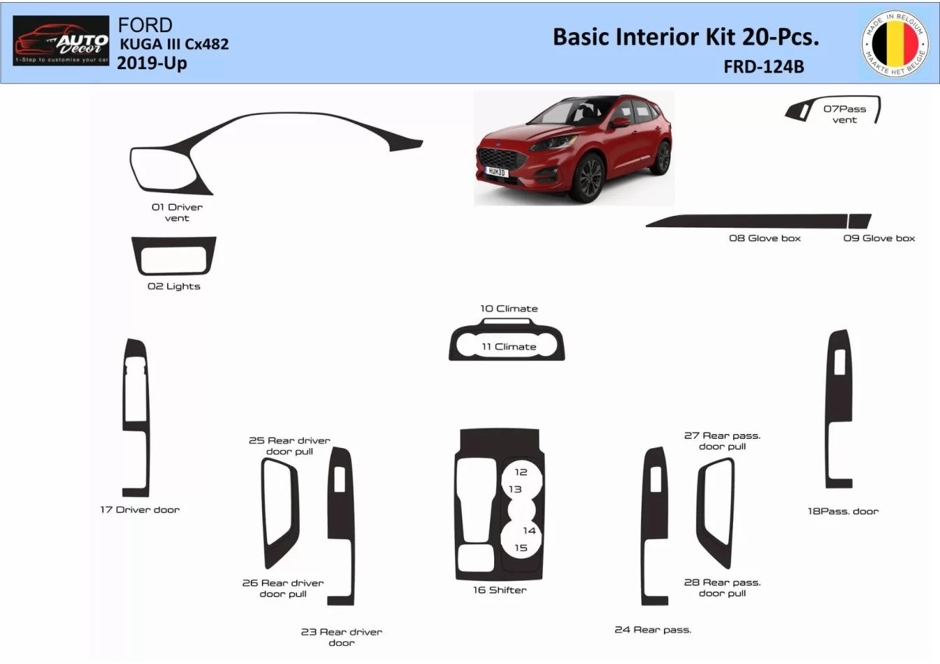 Ford Kuga III 2019-Up Interiér WHZ Súprava obloženia palubnej dosky 20 dielov - 1
