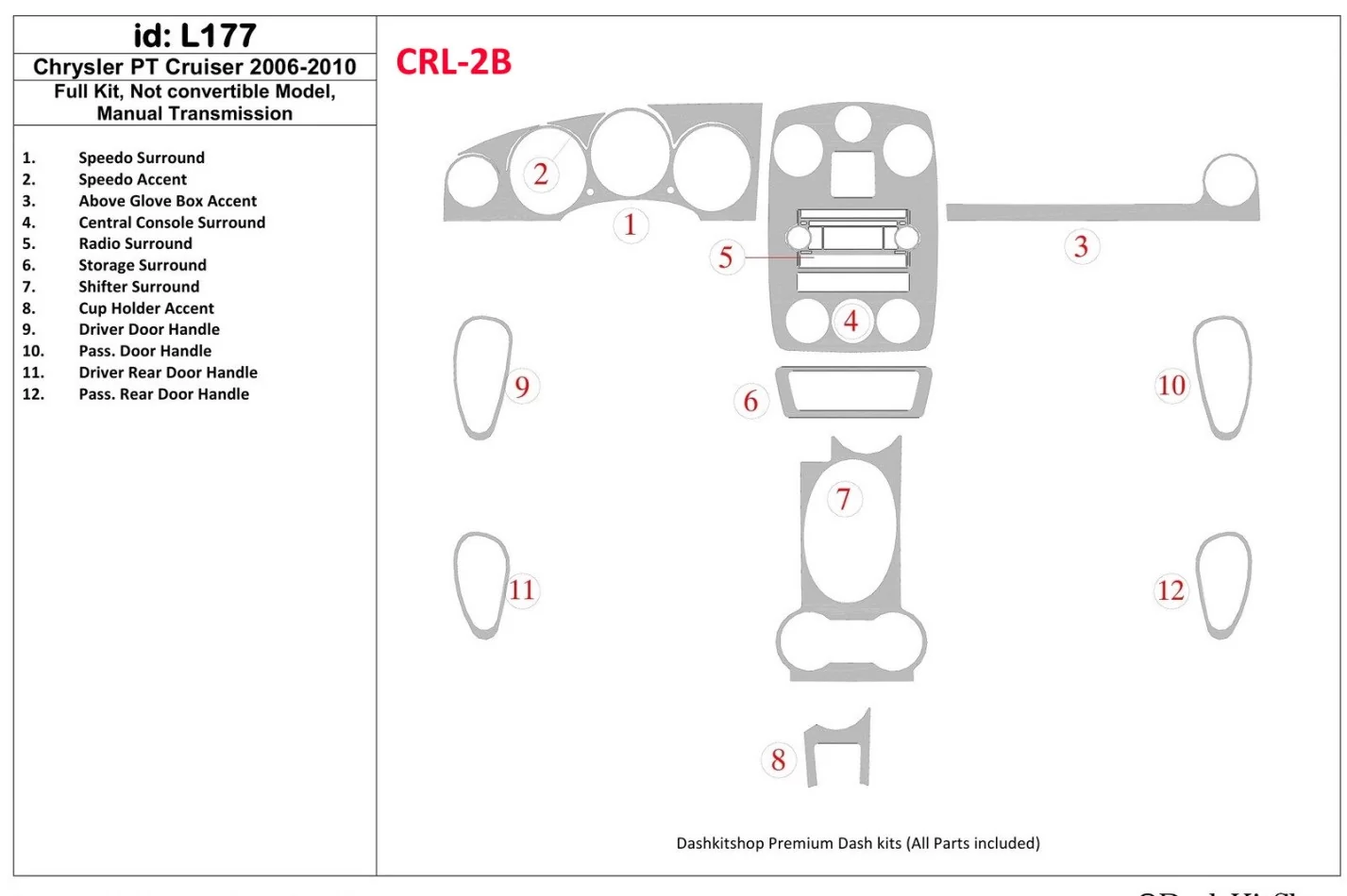 Chrysler PT Cruiser 2006-UP Kompletná sada, ?? Skladacia strecha-Cabrio, interiér manuálnej prevodovky BD Dash Trim Kit - 1