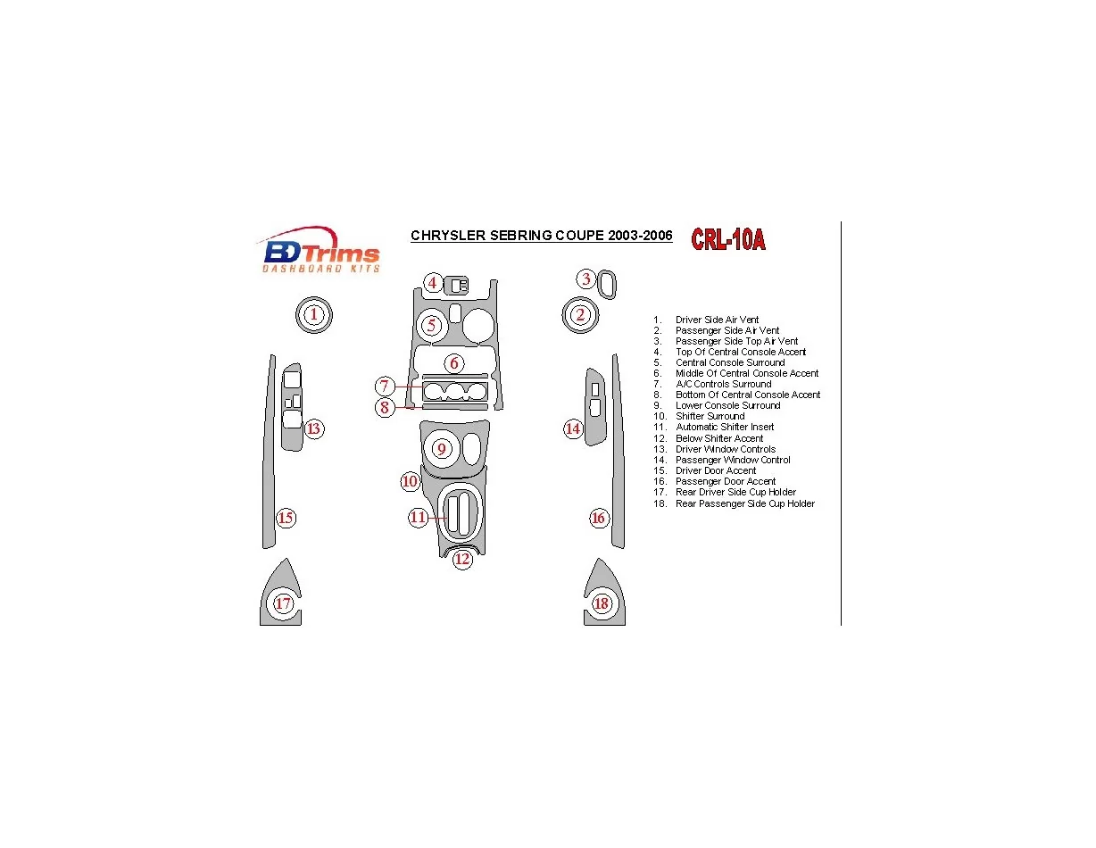 Chrysler Sebring Coupe 2003-2006 Kompletná súprava interiéru BD Dash Trim Kit - 1
