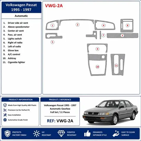 Volkswagen Passat 1995-1997 automatická prevodovka 3D dekor palubnej dosky, 11 dielov