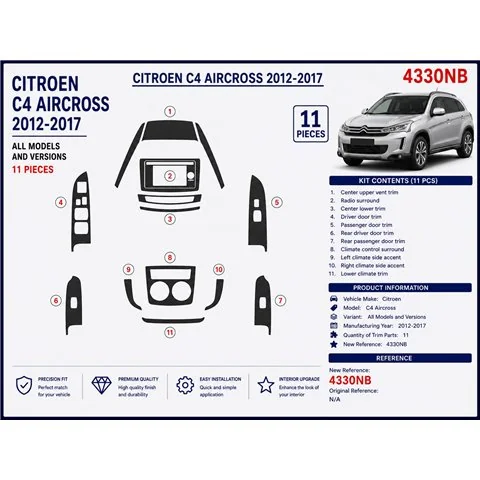 Citroën C4 Aircross 2012-2017 základná sada Navi 3D dekor palubnej dosky, 11 dielov