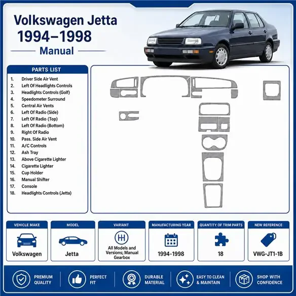Volkswagen Jetta 1994-1998 manuálna prevodovka 3D dekor palubnej dosky, 18 dielov