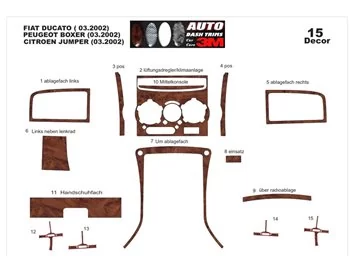 Citroen Jumper 03.02-01.06 Súprava obloženia palubnej dosky 3D interiéru Dekorácia palubnej dosky 15 dielov