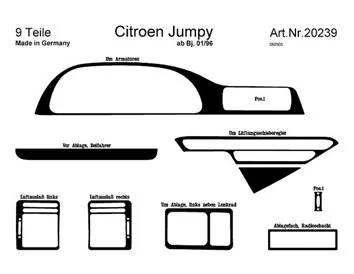 Citroen Jumpy 01.96-12.06 3D súprava obloženia palubnej dosky interiéru 9-dielna súprava obloženia palubnej dosky