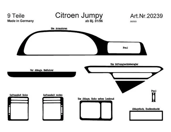 Citroen Jumpy 01.96-12.06 3D súprava obloženia palubnej dosky interiéru 9-dielna súprava obloženia palubnej dosky
