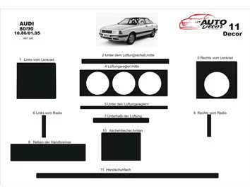 Audi 80 90 B4 10,86-01,95 3D Súprava obloženia palubnej dosky interiéru Dekorácia palubnej dosky 11 dielov - 2