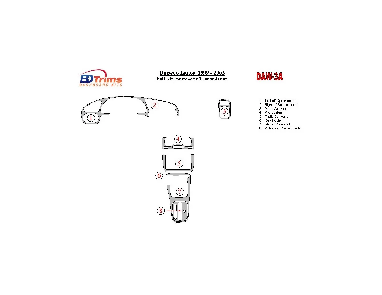 Daewoo Lanos 1999-2003 Kompletná súprava, interiér automatickej prevodovky BD Dash Trim Kit - 1