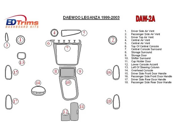 Daewoo Leganza 1999-2003 Kompletná súprava interiéru BD Dash Trim Kit - 1