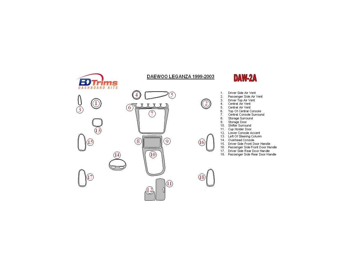 Daewoo Leganza 1999-2003 Kompletná súprava interiéru BD Dash Trim Kit - 1